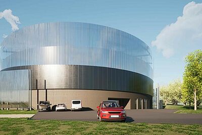 Vélodrome : vue de l’arrière de l’équipement (entrée technique) - Agrandir l'image (fenêtre modale)