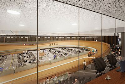 Vélodrome : la piste bois - Agrandir l'image (fenêtre modale)